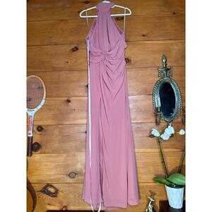 NWT Lulus Lavinia Rusty Rose Mock Neck Backless Maxi Dress Bridesmaid Gala Sz L